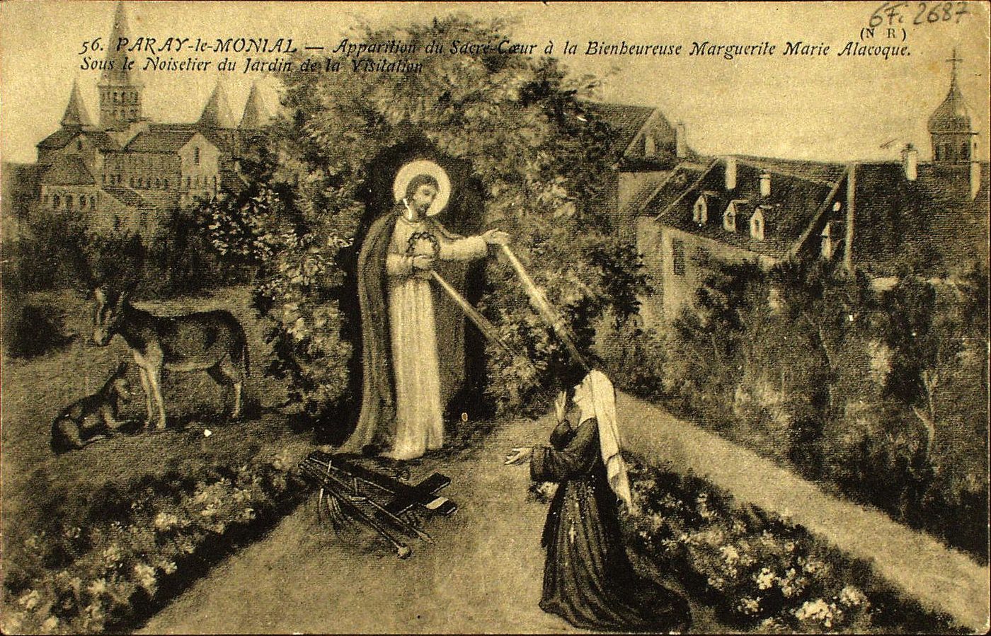 Paray-le-Monial. Apparition du Sacré-Coeur à la Bienheureuse Marguerite-Marie Alacoque. Sous le noisetier du jardin de la Visitation.