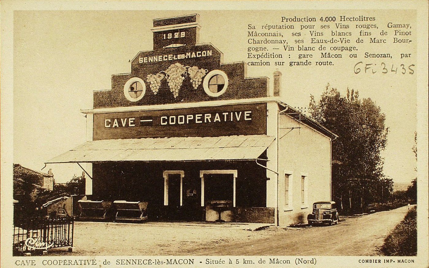 Cave coopérative de Sennecé-lès-Mâcon. Située à 5 km de Mâcon (Nord). Production 4000 hectolitres. Sa réputation pour ses vins rouges, Gamay, Mâconnais, ses vins blancs fins de Pinot Chardonnay, ses Eaux-de-Vie de Marc Bourgogne. Vin blanc de coupage. Expédition : gare Mâcon ou Senozan, par camion sur grande route.
