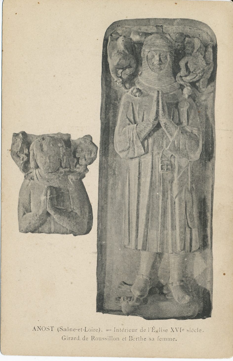 Anost (Saône-et-Loire). Intérieur de l'église XVIe s. Girard de Roussillon et Berthe sa femme.
