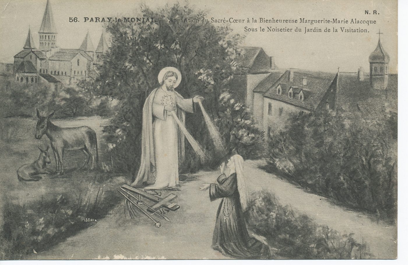 Paray-le-Monial. Apparition du Sacré-Coeur à la Bienheureuse Marguerite-Marie Alacoque. Sous le noisetier du jardin de la Visitation.