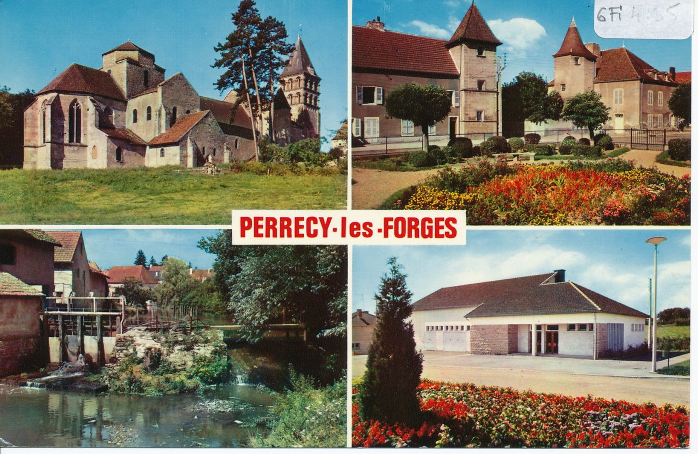 Perrecy-les-Forges. Eglise romane (XIe s. et XIIe s.), jardin public. Place de la Poterie. L'Oudrache au moulin. Le foyer rural.