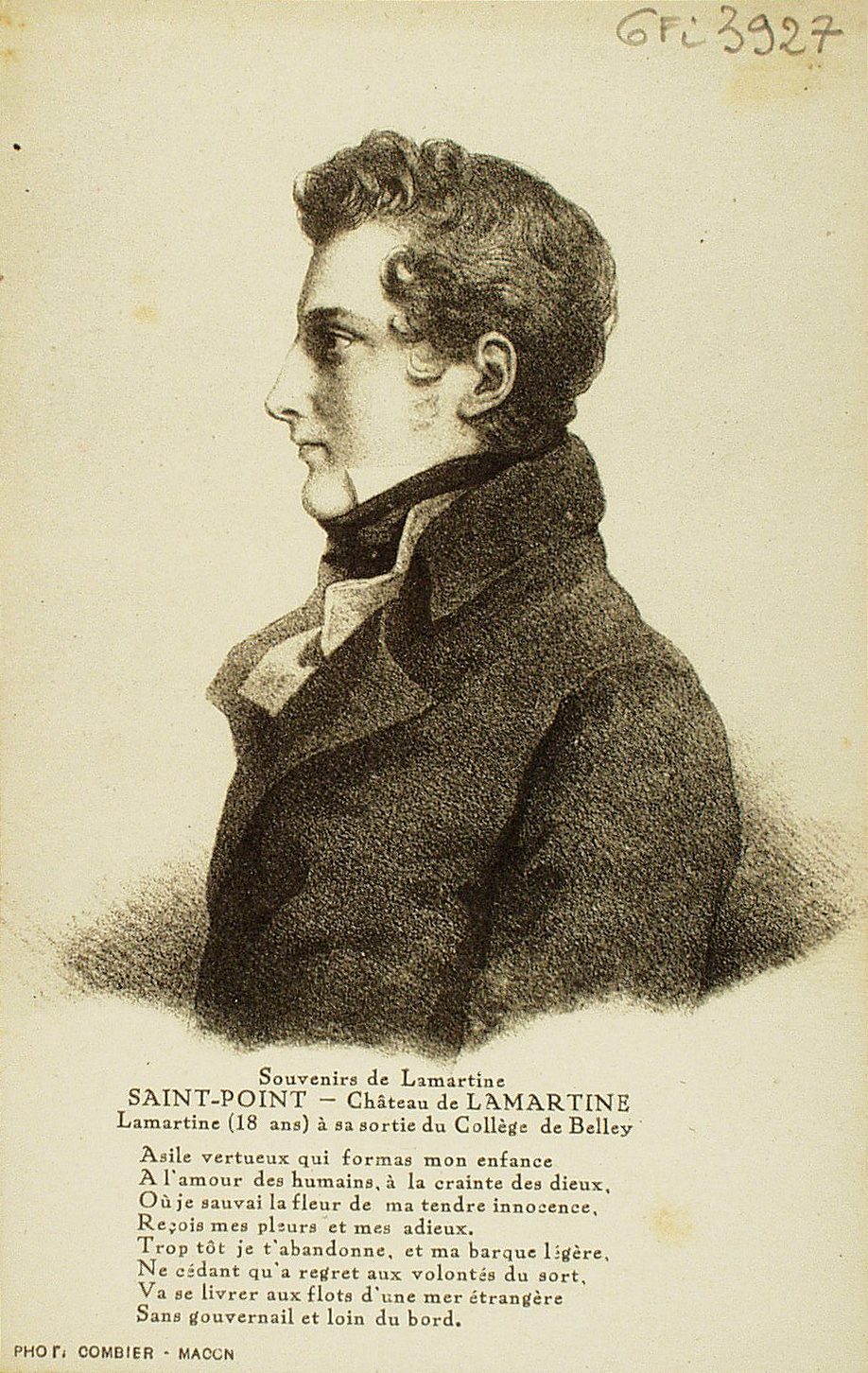Souvenirs de Lamartine. Saint-Point. Château de Lamartine. Lamartine (18 ans) à sa sortie du collège de Belley.