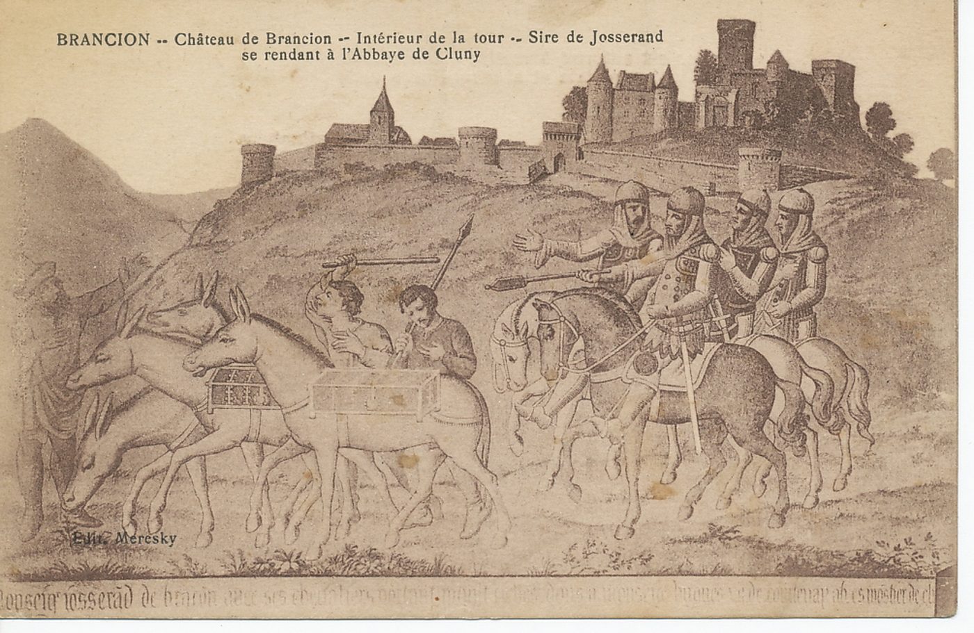 Brancion. Château de Brancion. Intérieur de la tour. Sire de Josserand se rendant à l'abbaye de Cluny.