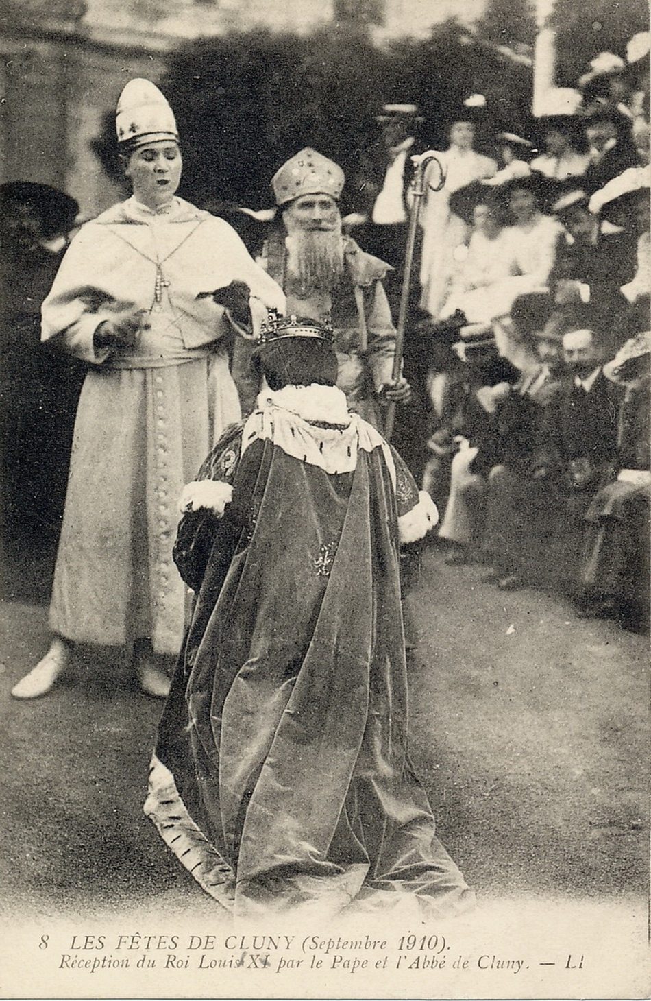 Les fêtes de Cluny, septembre 1910. Réception du roi Louis IX par le pape et l'abbé de Cluny.
