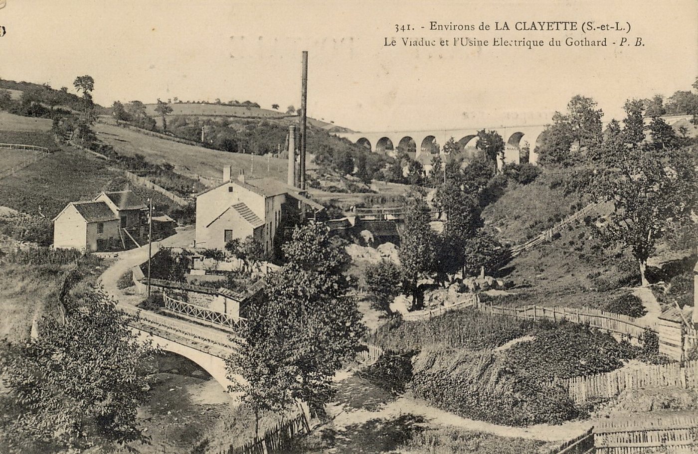 Environs de la Clayette. Le viaduc et l'usine électrique du Gothard.