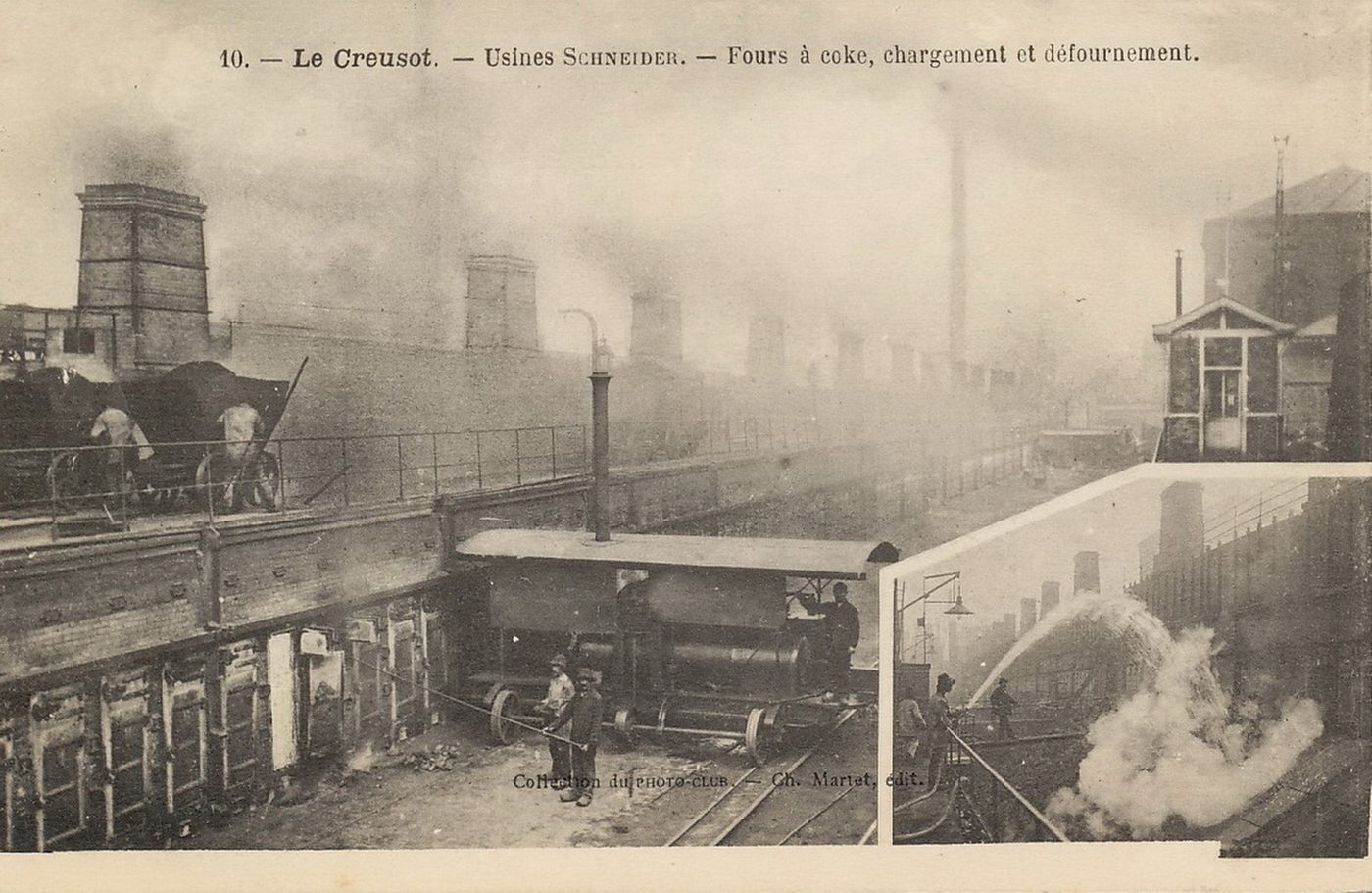 Le Creusot. Usines Schneider. Four à coke chargement, défournement.